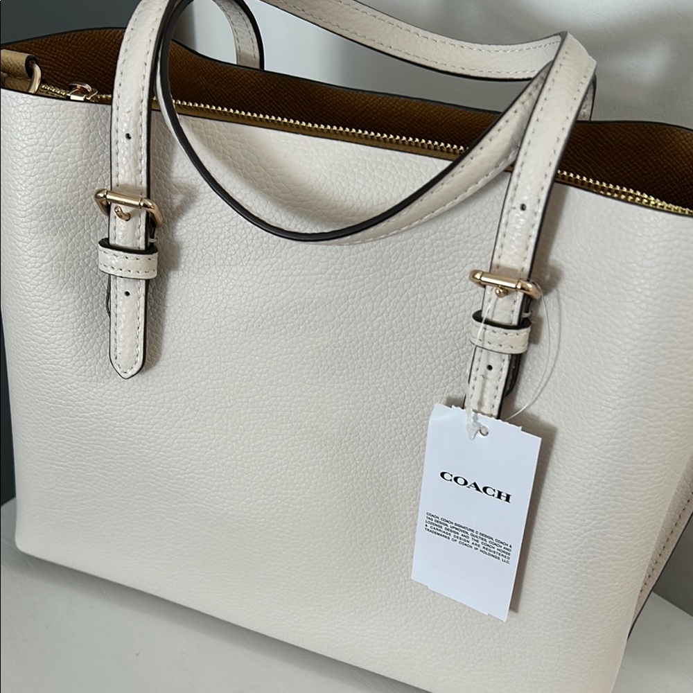 Coach Cream Tote Bag with Textured Leather and Silver Hardware - Picture 2 of 5
